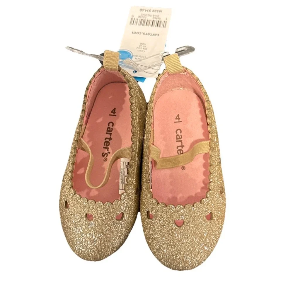EGG Toddler Navy Blue & Gold Stars 18M Dress Carter's Gold Slip On‎ Shoes Size 4